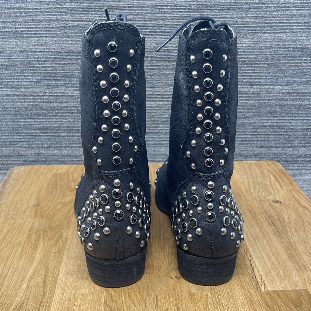 Gianni Bini Boots Women 8.5 M Black Distressed Leather Studded Biker Goth Lace - Picture 2 of 14